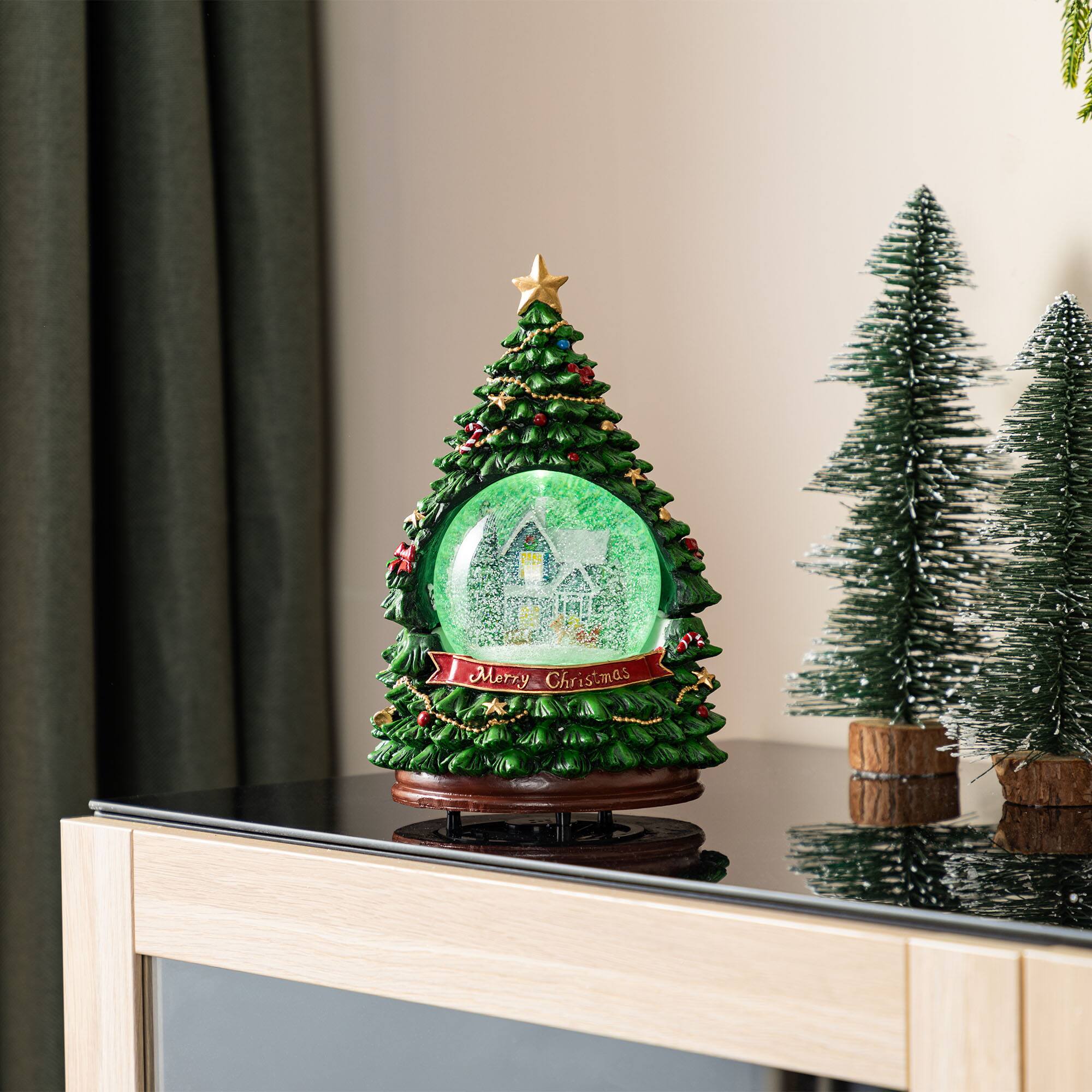 Glitzhome® 100mm Christmas Resin Lighted Musical Snowflakes Christmas Tree Waterglobe